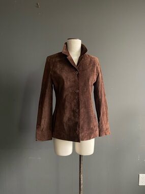 Brown Suede Leather Jacket Petite Tailored Minimalist Vintage Blazer Heritage